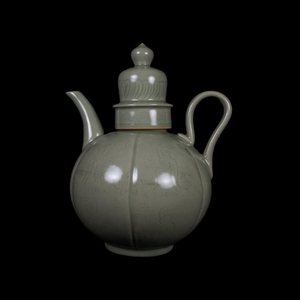 《博古珍藏》五代 越窯秘色瓷執壺 早期收藏 老件茶壺瓷器 博物館級文物