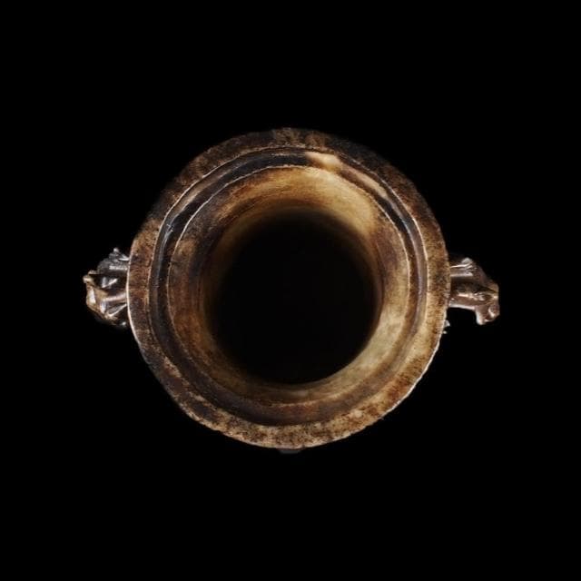 《博古珍藏》漢 天然青黃玉雕雙獸活環耳玉瓶擺件 2.26公斤 老件文物 早期收藏