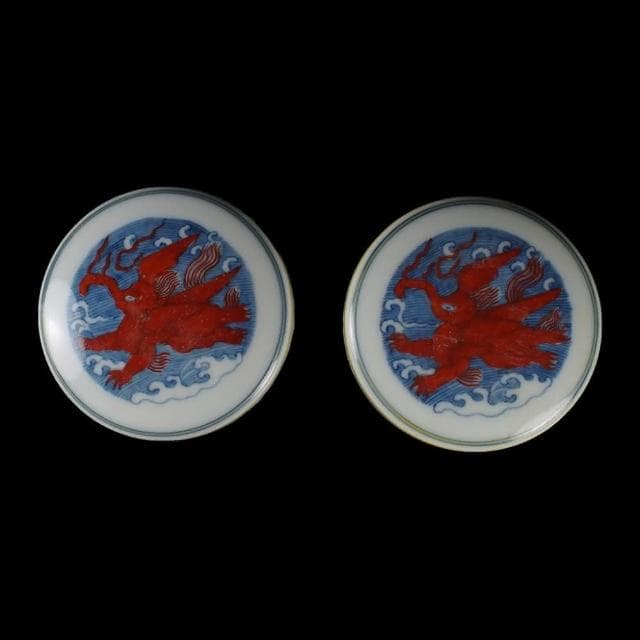 《博古珍藏》明成化 天字款 鬥彩斗彩波濤飛象蓋罐一對 早期收藏 老件茶葉罐瓷器