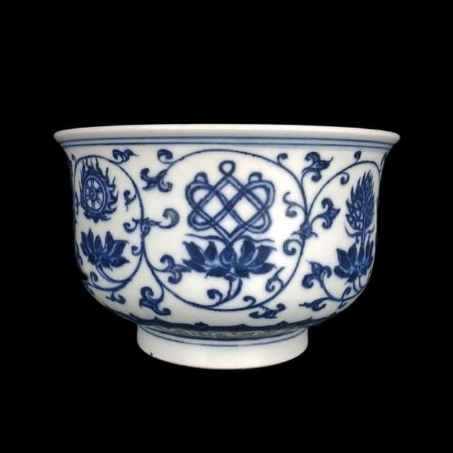 《博古珍藏》明宣德 青花纏枝蓮托八吉祥紋碗 老件文物瓷器 早期收藏