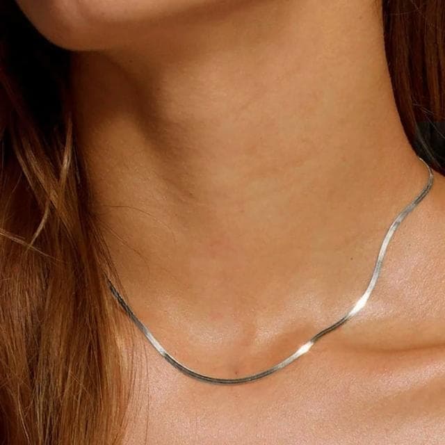 【CReAM】Hedwig歐美冷淡風鍍18K金色 扁細蛇鍊鎖骨鍊 男女項鍊(生日 禮物 送禮 禮盒)