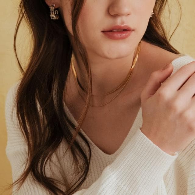 【CReAM】Teresa歐美鍍18K金色 雙層扁細蛇鍊鎖骨女項鍊(生日 禮物 送禮 禮盒)