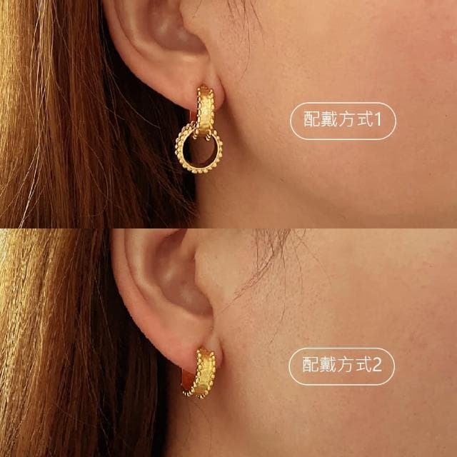 【CReAM】Huda 黃銅鍍18K金色 雙層圓圈可拆二用女耳環(Huda 黃銅鍍18K金色 雙層圓圈可拆二用女耳環)
