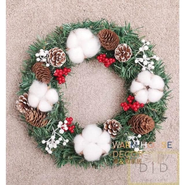 【Warm House Decor 暖和家居】聖誕花圈(松果花圈 聖誕節裝飾花環門掛 花圈 佈置 乾燥聖誕花圈 聖誕節 交換禮物 棉花乾燥藤圈 聖誕佈置)