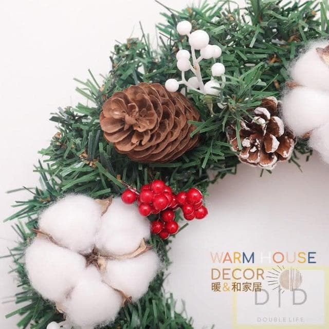 【Warm House Decor 暖和家居】聖誕花圈(松果花圈 聖誕節裝飾花環門掛 花圈 佈置 乾燥聖誕花圈 聖誕節 交換禮物 棉花乾燥藤圈 聖誕佈置)