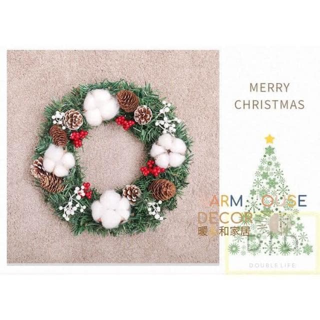 【Warm House Decor 暖和家居】聖誕花圈(松果花圈 聖誕節裝飾花環門掛 花圈 佈置 乾燥聖誕花圈 聖誕節 交換禮物 棉花乾燥藤圈 聖誕佈置)