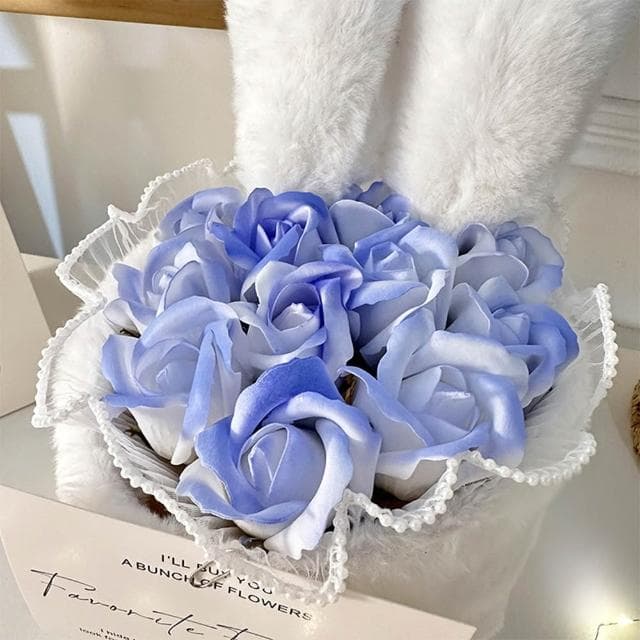 【Warm House Decor 暖和家居】可愛兔耳永生花束 (11朵玫瑰香皂花 毛絨花束 玫瑰花束 告白 情人節 香皂花 七夕 告白禮物 花束)