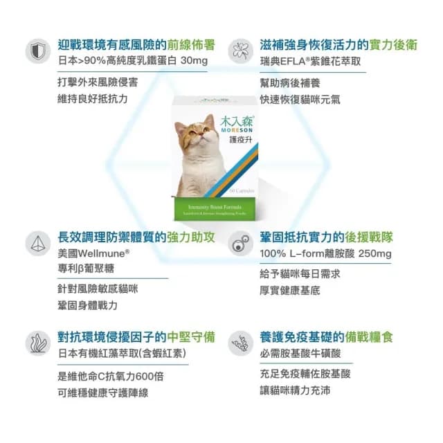 【MORESON 木入森】貓咪維持免疫力 60顆/盒 護疫升(補充營養 貓咪保健品 貓咪保養品)