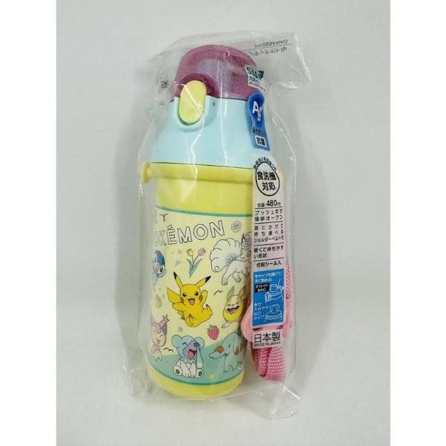 【Skater】附揹帶/姓名貼 日本2023黃色寶可夢 兒童矽膠直飲式水壺 480ml (交換禮物 聖誕禮物 銀離子 PSB5SANAG)