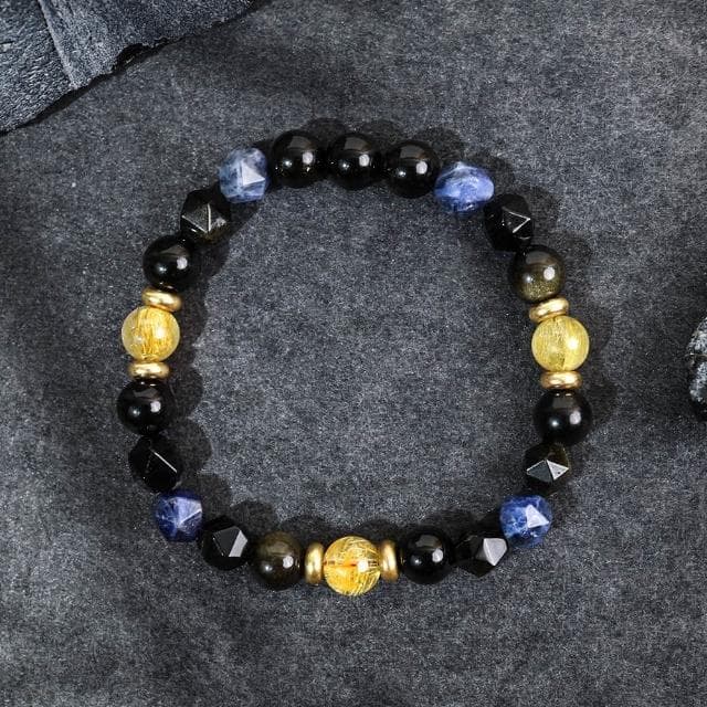 【月色真美】破曉 l 鈦晶藍紋石黑曜石手鍊(B14 嚴選天然水晶 鑑定師把關)