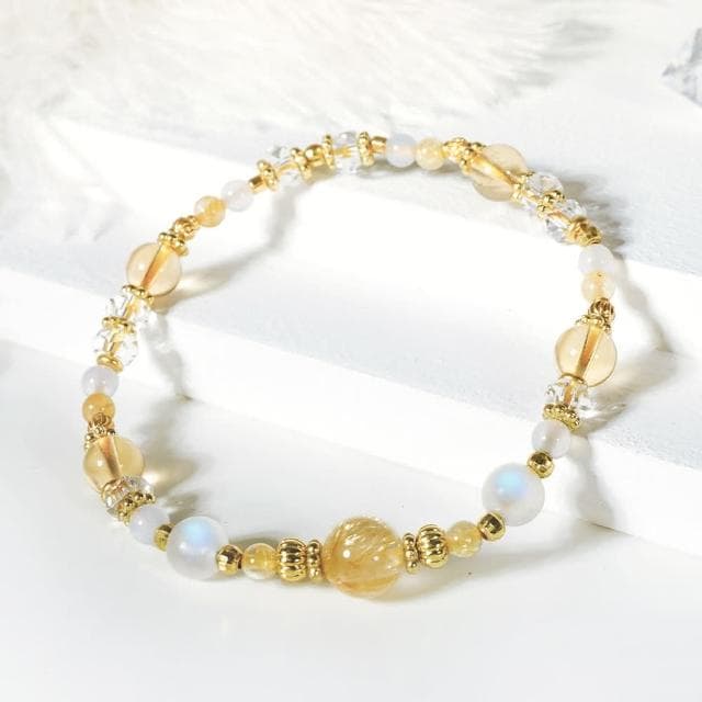 【月色真美】沐浴晨光 - 鈦晶黃水晶月光石手鍊(A107 嚴選天然水晶 鑑定師把關)