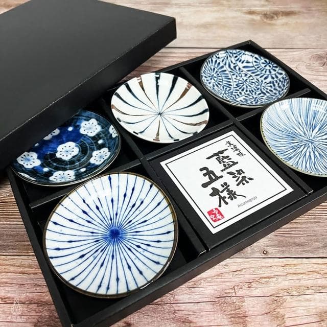 日本 西庵窯 藍染五樣 小皿五入禮盒組 日式餐具 醬料碟 小菜盤 豆皿 生日禮 交換禮物 入厝禮 企業採購 商務禮品