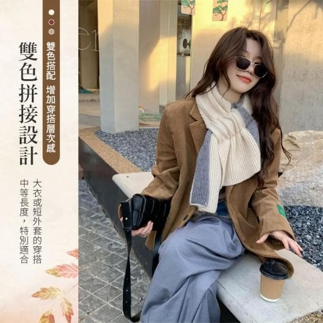 交叉雙色針織圍巾 毛線圍巾 保暖圍巾 短圍巾 冬天圍巾 圍巾女 雙色圍巾 造型圍巾 IB103