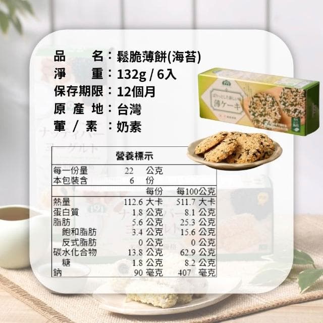 【金賀甲】191鬆脆薄餅海苔132g(起司餅乾/手工餅乾/餅乾禮盒/送禮首選/鹹餅乾/點心/伴手禮/現貨)