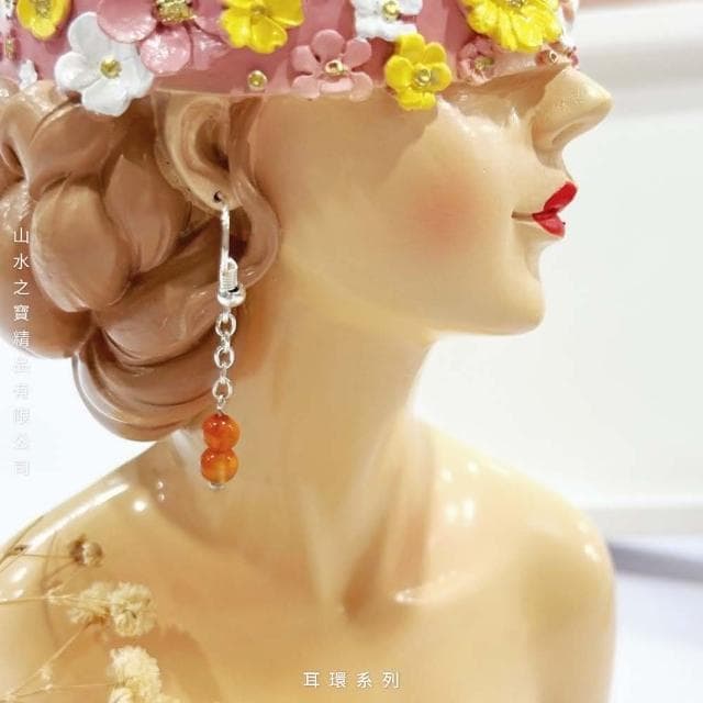 山水之寶 925純銀耳環 時尚領袖 橙色瑪瑙 S925純銀 水晶耳環 耳骨夾 耳飾 耳墜 飾品 耳骨環 耳朵配件 夾式耳環 無耳洞可戴 配飾 生日禮物