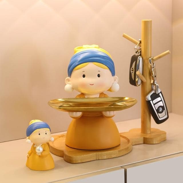 進門玄關鑰匙收納擺件戴珍珠耳環少女創意客廳酒櫃裝飾品喬遷禮物