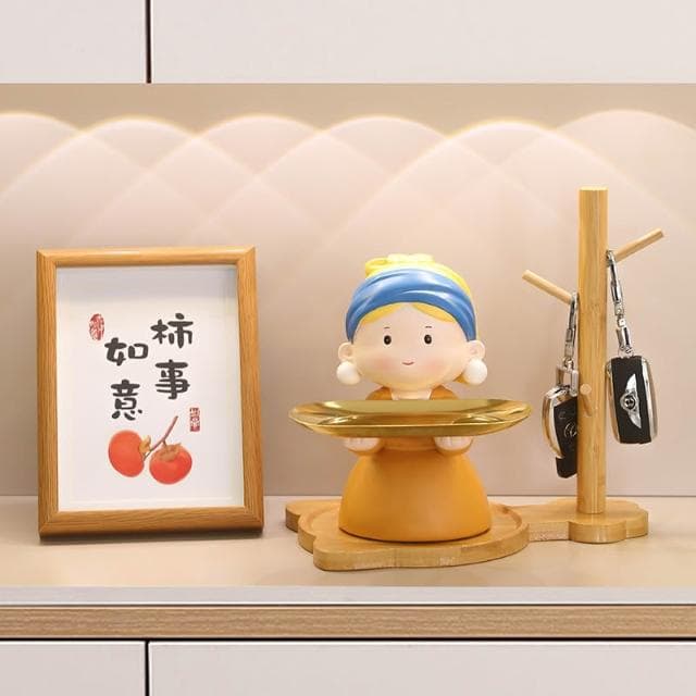 進門玄關鑰匙收納擺件戴珍珠耳環少女創意客廳酒櫃裝飾品喬遷禮物