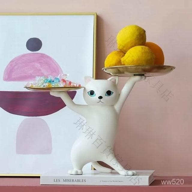 🎁品質保證🎁卡通沙鵰妖嬈貓擺件客廳玄關鑰匙收納桌麵託盤喬遷新居禮物朋友 -