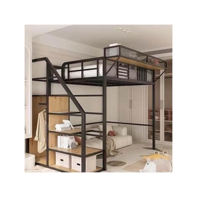鐵藝高架床上床單上層上床下桌空間小戶型複式二樓閣樓高低