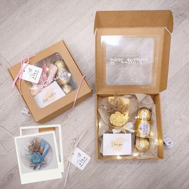 【KIRA與花花藝】Best wishes迷你小花束金莎禮盒/牛皮色款/天空藍(乾燥花/生日禮物/情人節禮物/交換禮物)