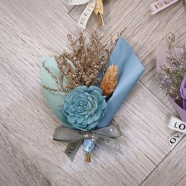 【KIRA與花花藝】Best wishes迷你小花束金莎禮盒/牛皮色款/天空藍(乾燥花/生日禮物/情人節禮物/交換禮物)