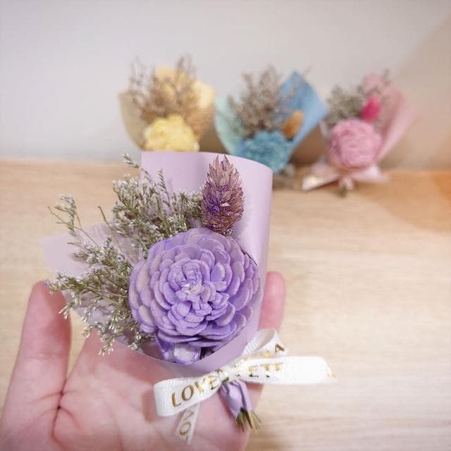 KIRA與花花藝Best wishes迷你小花束金莎禮盒/牛皮色款/神秘紫(乾燥花/生日禮物/情人節禮物/交換禮物)