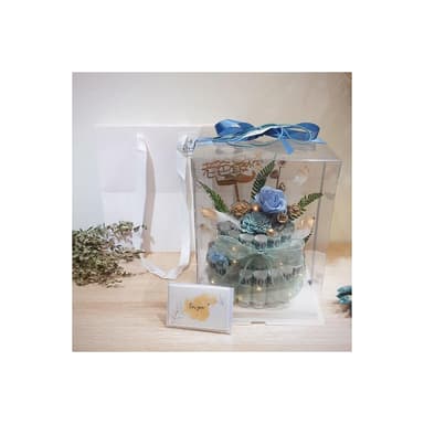 KIRA與花花藝｜永生花有錢花雙層蛋糕-帥氣藍(/可放36張/父親節禮物/生日禮物/永生花/有錢花/父親節蛋糕)