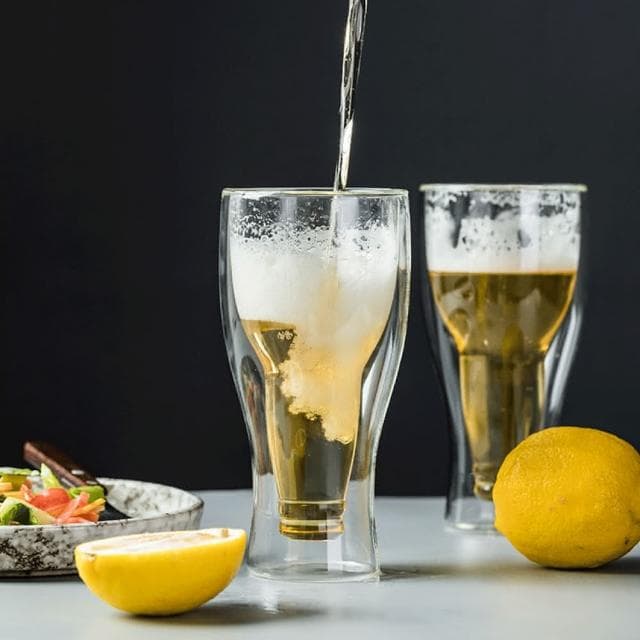 雙層啤酒杯酒瓶反轉造型 生日禮物 交換禮物 創意翻轉啤酒杯 啤酒杯 酒杯 歡慶 同樂  趣味