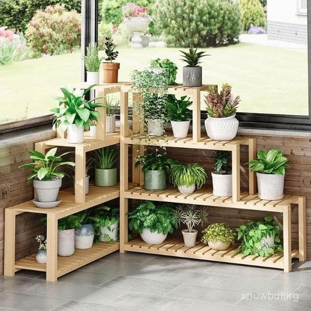精選 🆕階梯實木花架 一體陽臺花架 落地式多層花架 多肉植物花盆架子 盆栽架