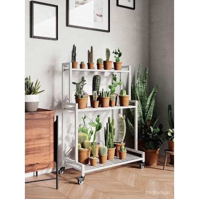 🎉特價下殺 花架 陽臺花架 落地架 階梯式花架鐵藝可移動帶輪多層植物架多肉花架子花園落地置物架 植物花架 盆栽架