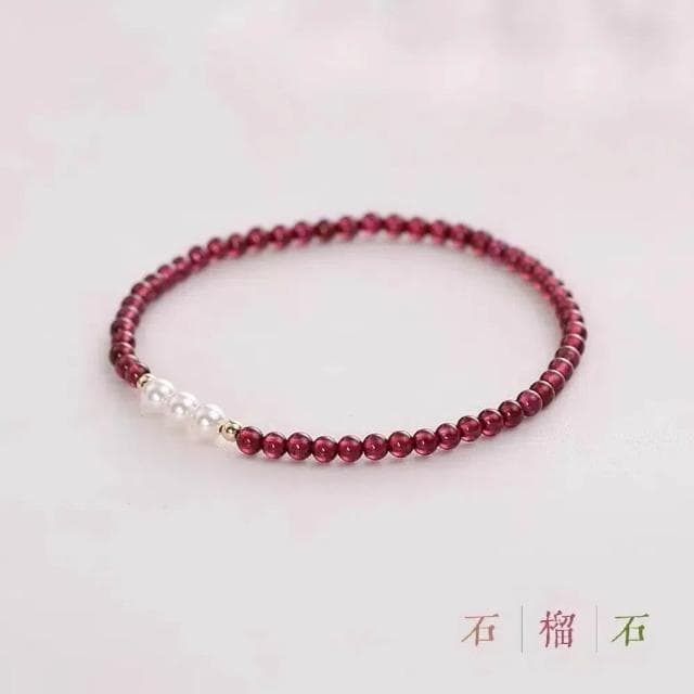 【A&R】招財開運 天然石榴石+珍珠4mm手鍊附精美禮盒(招人緣 美麗 健康 禮物 納福 結緣 生日禮)