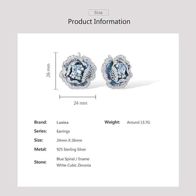 【Lavina 菈薇娜】LAVINA藝術花韻系列-冷豔手工滴油精緻925銀藍色玫瑰耳飾