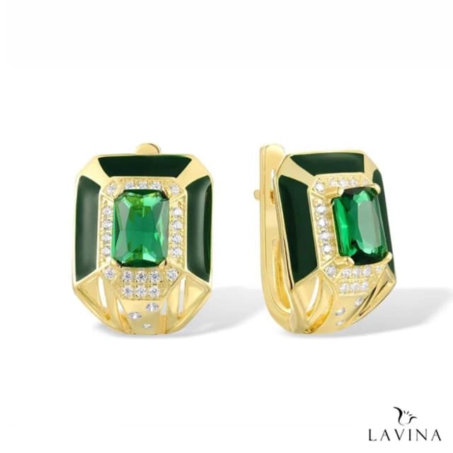 【Lavina 菈薇娜】LAVINA簡雅之光系列-經典優雅綠色方形寶石滴油設計925銀耳飾