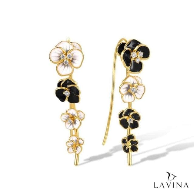【Lavina 菈薇娜】LAVINA藝術花韻系列-經典黑白山茶花手工滴油精緻925銀耳飾
