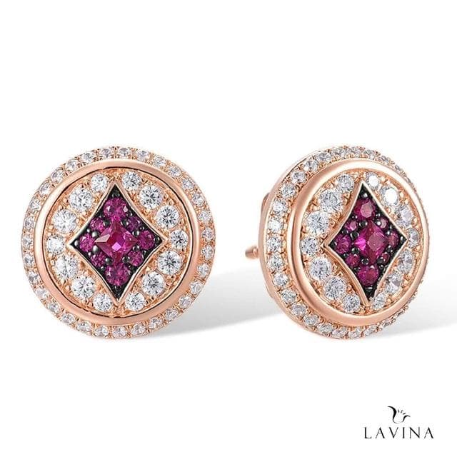 【Lavina 菈薇娜】LAVINA奢華璀璨系列-925銀華麗桃紅方塊閃耀耳環