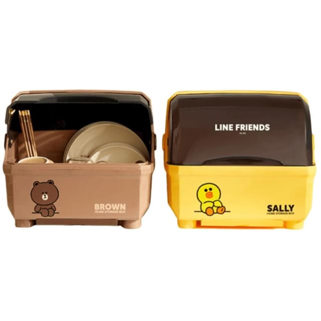 【LINE FRIENDS】熊大廚房晾曬收納架 (正版授權  碗筷 瀝水收納架 密封 防塵 餐具 收納盒 筷子餐盤 碗盤收納 零食收納箱 廚房收納 辦公小物 餐廚 送禮 生日禮物 交換禮物 聖誕禮物)