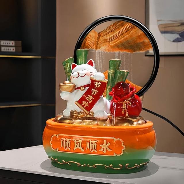 招財貓流水擺件辦公室桌面裝飾流沙畫店鋪開業喬遷新居送朋友禮物