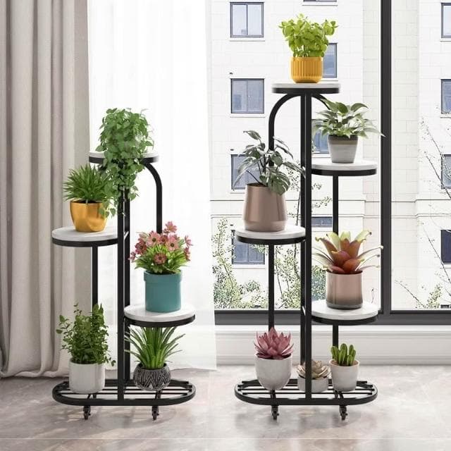 免運｜奶油風多層花架落地北歐客廳鐵藝大理石花架子現代室內綠蘿花盆架花架盆栽架 多肉植物架 陽台花架 陽台落地式花盆架