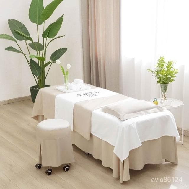 免運 可開發票 高檔輕奢素色logo高檔美容床罩四件套美容院皮膚管理專用按摩理療床罩四季通用皮膚床罩美容床單