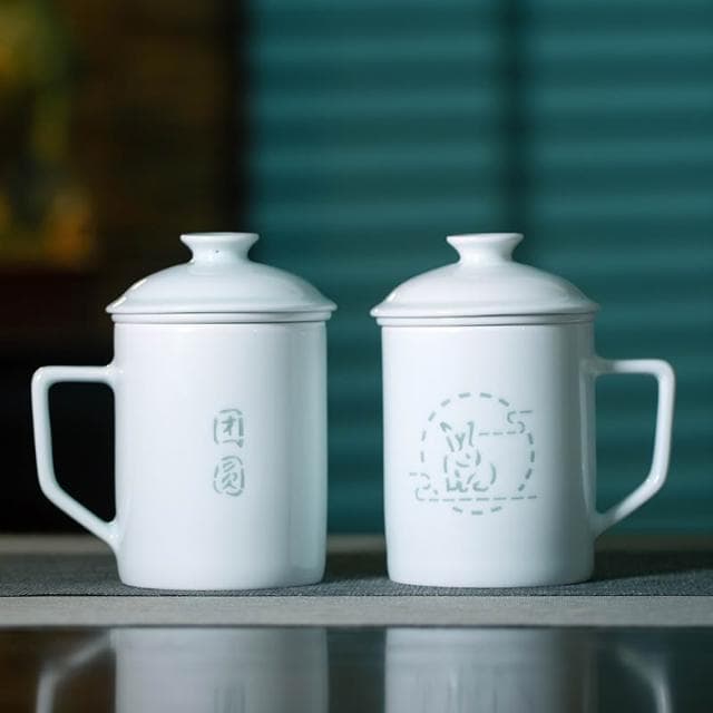 景德鎮帶蓋辦公杯茶泡茶杯中秋送禮陶瓷茶杯青白瓷玲瓏過濾杯家用