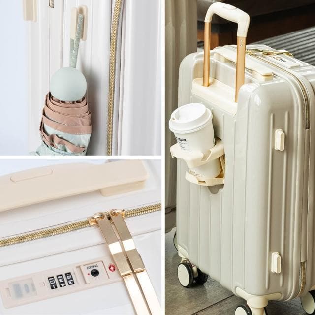 恩赫生活 20吋/24吋多功能行李箱 前開口 USB充電 摺疊杯架 掛勾設計 萬向輪 行李箱 登機箱 旅行箱