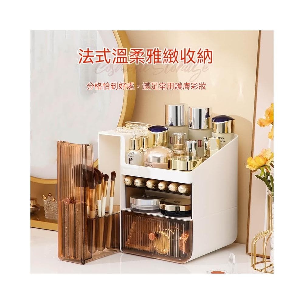 法式輕奢化妝櫃 ins風化妆品收纳柜 大容量收纳盒 收納 收納盒 小物收納 化妝品收納 保養品收納 收納盒 桌上收納