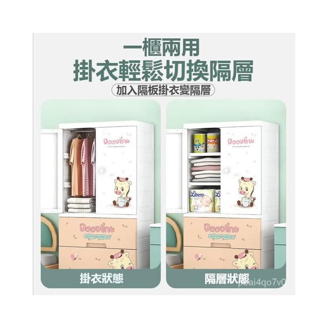 『胖huhu傢居』兒童衣櫃 加厚塑料雙開門兒童衣櫃 寶寶儲物櫃 卡通抽屜式收納櫃子 嬰兒小衣櫥 IX8B