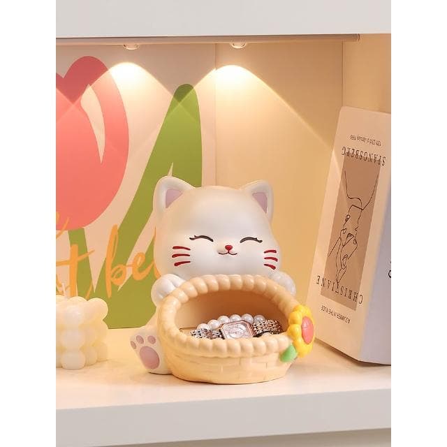 可愛招財貓鑰匙收納玄關擺件家居好物客廳桌面裝飾品喬遷新居禮物