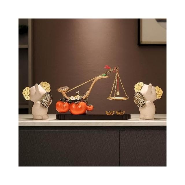 柿柿事事稱心如意柿子擺件客廳玄關電視櫃裝飾品喬遷新居開業禮物