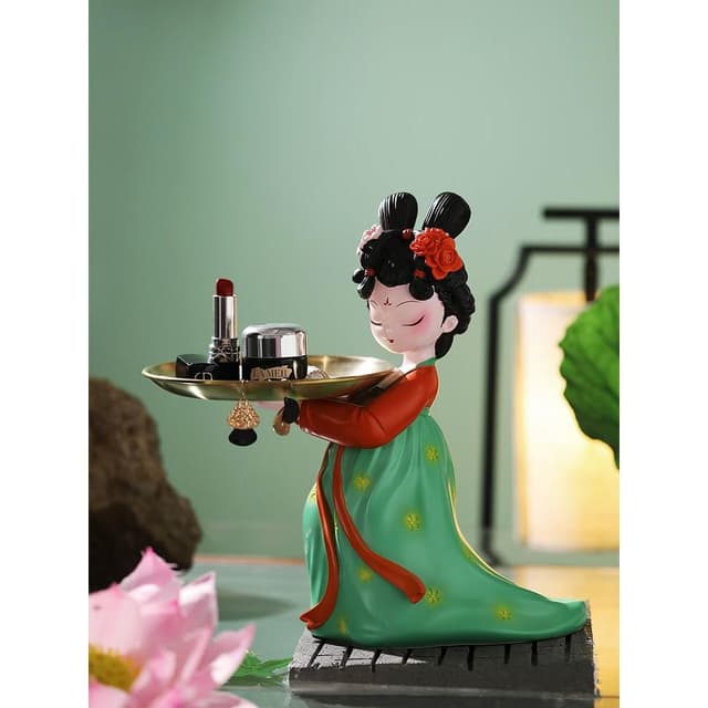 唐仕女創意古風玄關鑰匙收納擺件客廳新中式飾品託盤喬遷新居禮物