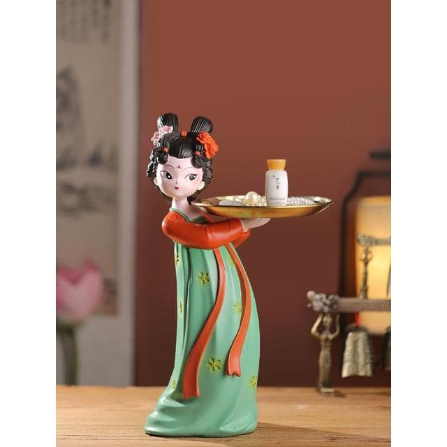 唐仕女創意古風玄關鑰匙收納擺件客廳新中式飾品託盤喬遷新居禮物