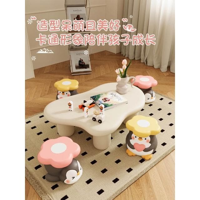 宅配免運  可愛企鵝凳子 玄關客廳落地擺件 創意家居裝飾品 舒適坐感實木小矮凳 椅凳 搬新家喬遷新居禮物