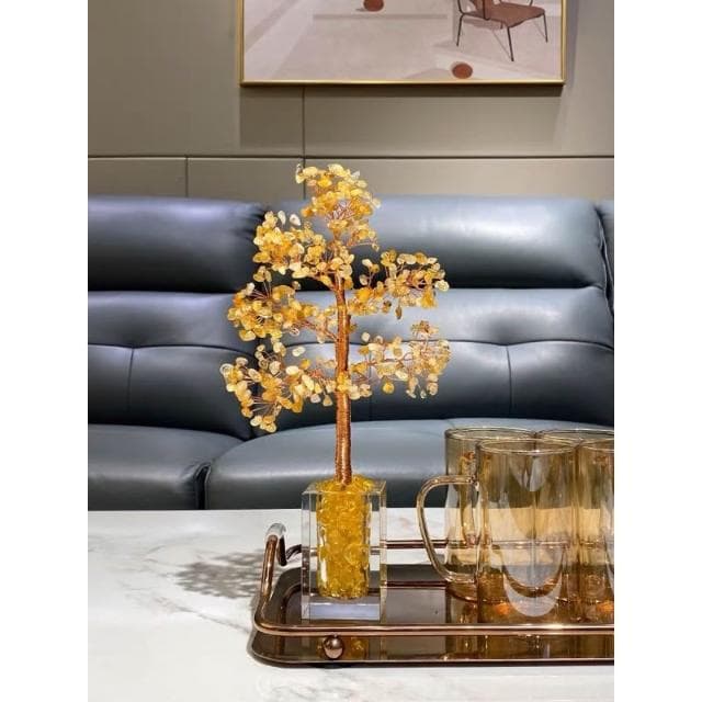 黃水晶招財樹粉水晶招桃花發財樹玄關擺設裝飾品居家裝飾喬遷禮物入厝禮物開店 高32xm