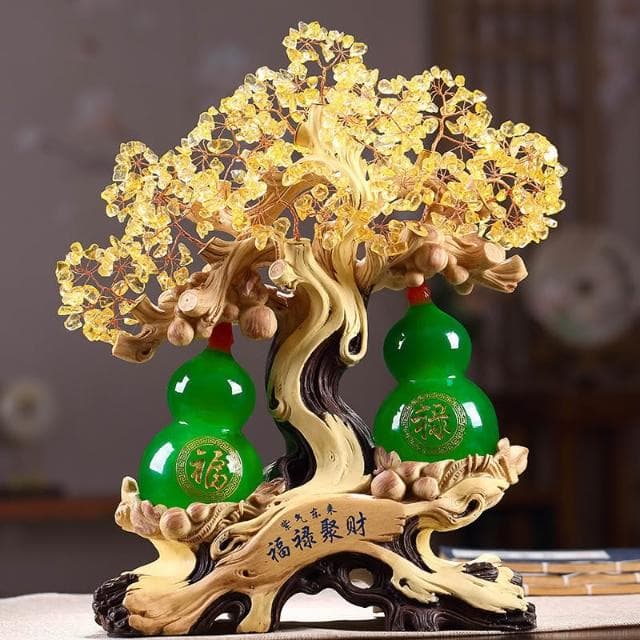 福祿聚財招財髮財樹 黃水晶葫蘆 葫蘆 葫蘆擺件 開業送禮 開店送禮 入厝禮物 招財 新傢入厝客廳裝飾品擺件 開業喬遷禮品